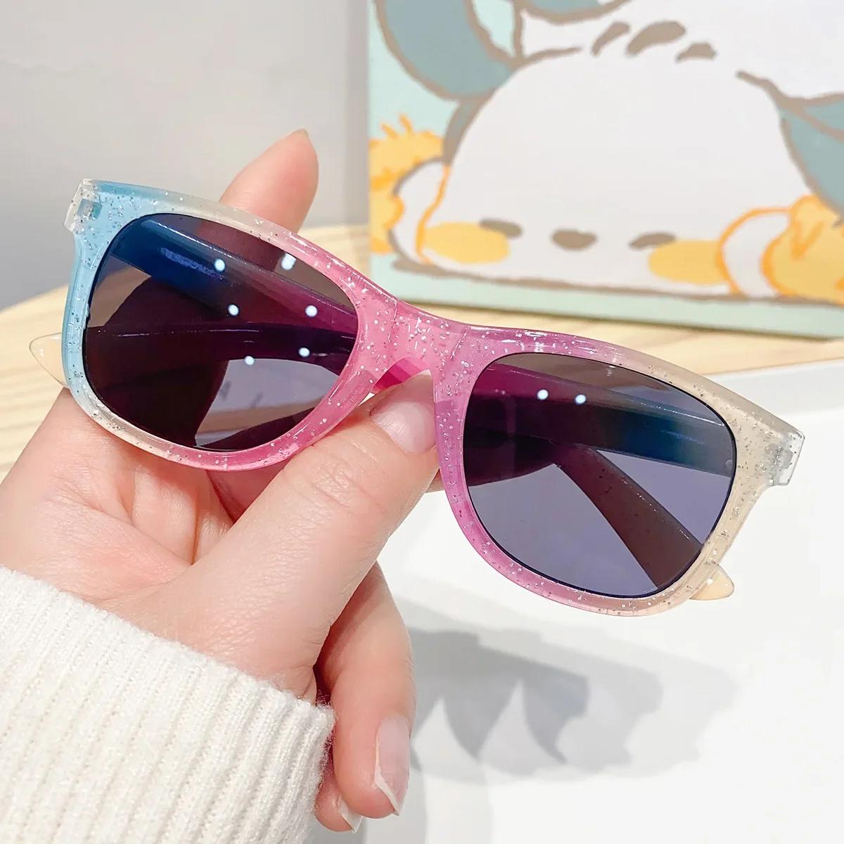 

Trendy Cool Sunglasses Childrens Colorful Shiny Square Eyewear Girls Fashionable Colorful Cute Sun Glasses Kids