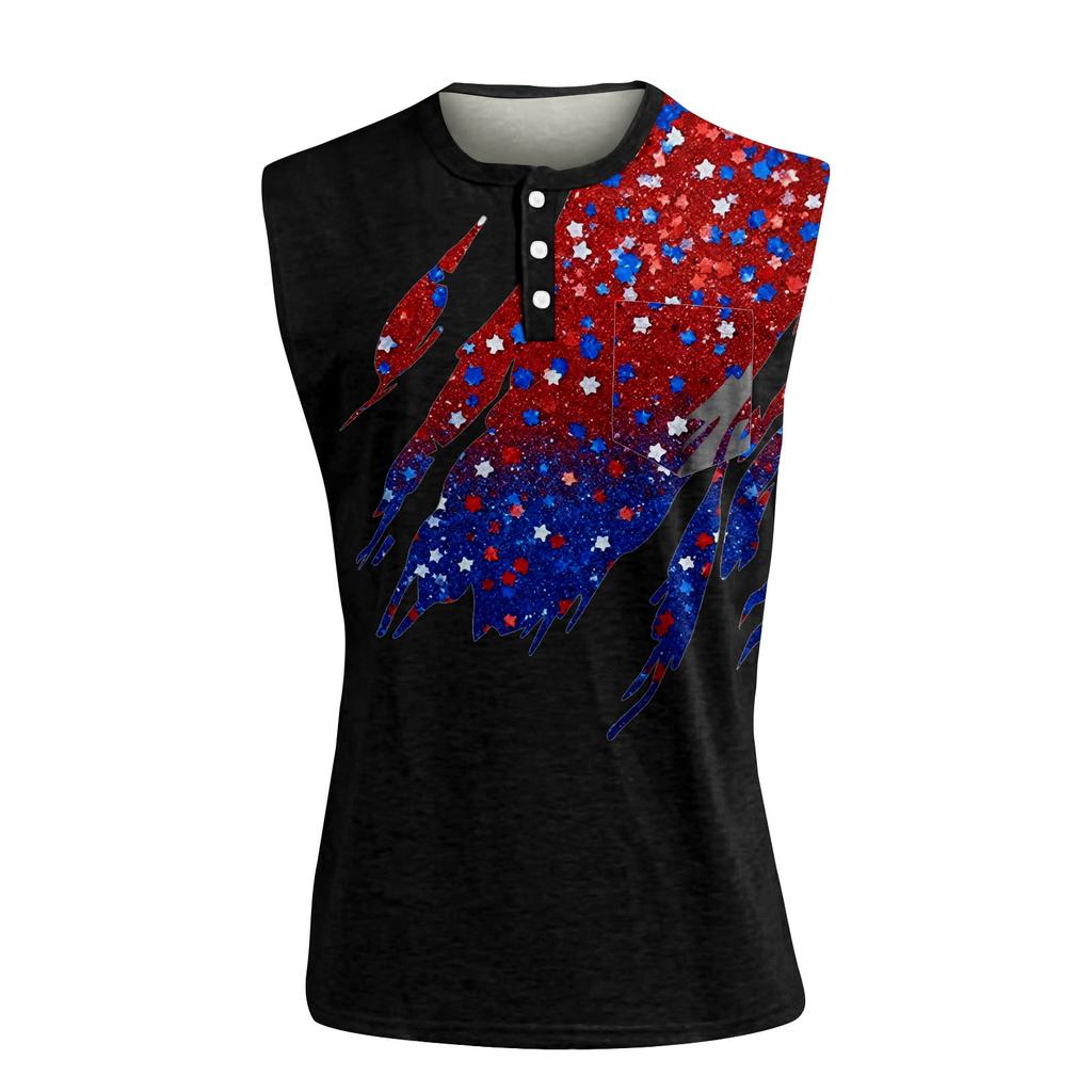 Men's Summer Independence Day Printed Sports Button Pocket Sleeveless Tank Top