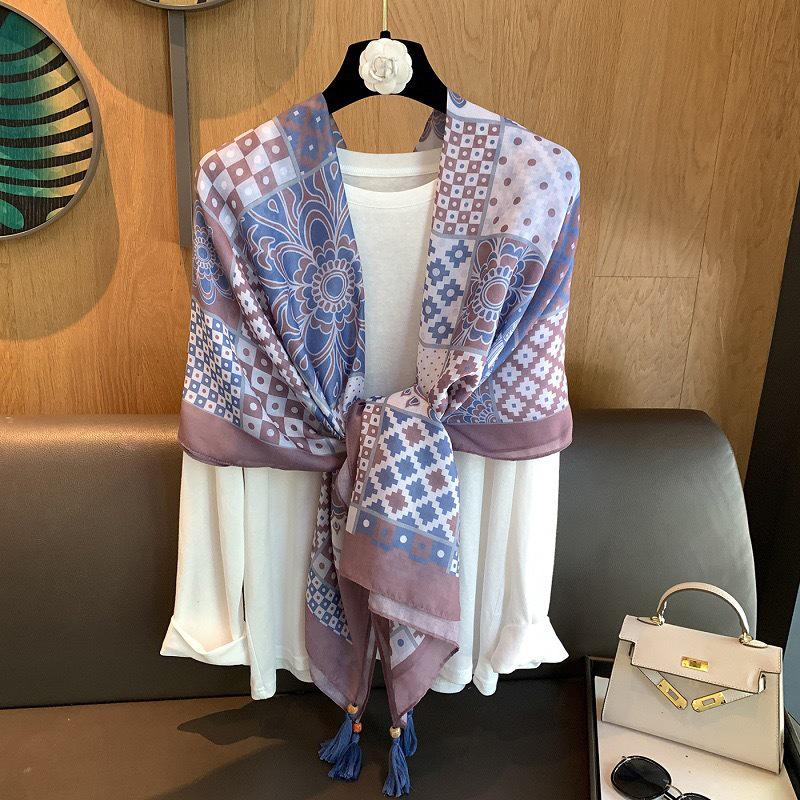 Yunnan Ethnic Tassel Tie-Dye Blue Scarf - Fashionable Travel & Sun Protection Shawl