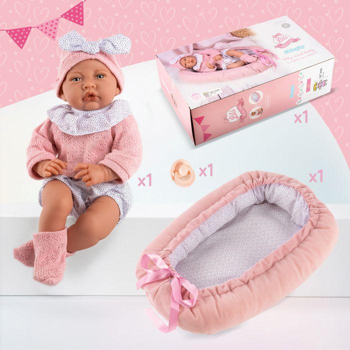 Poupée bébé interactive 41 cm avec cocon, sons réalistes – Kinderplay Lili (KP3513)