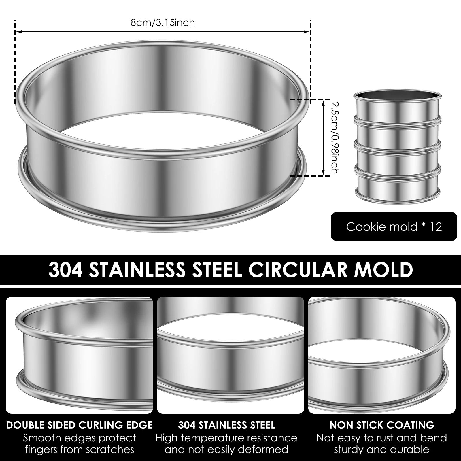 12Pcs English Muffin Rings Stainless Steel Crumpet Rings Nonstick Tart Double Rolled Muffin Tart Ring Crumpet Ring Mold