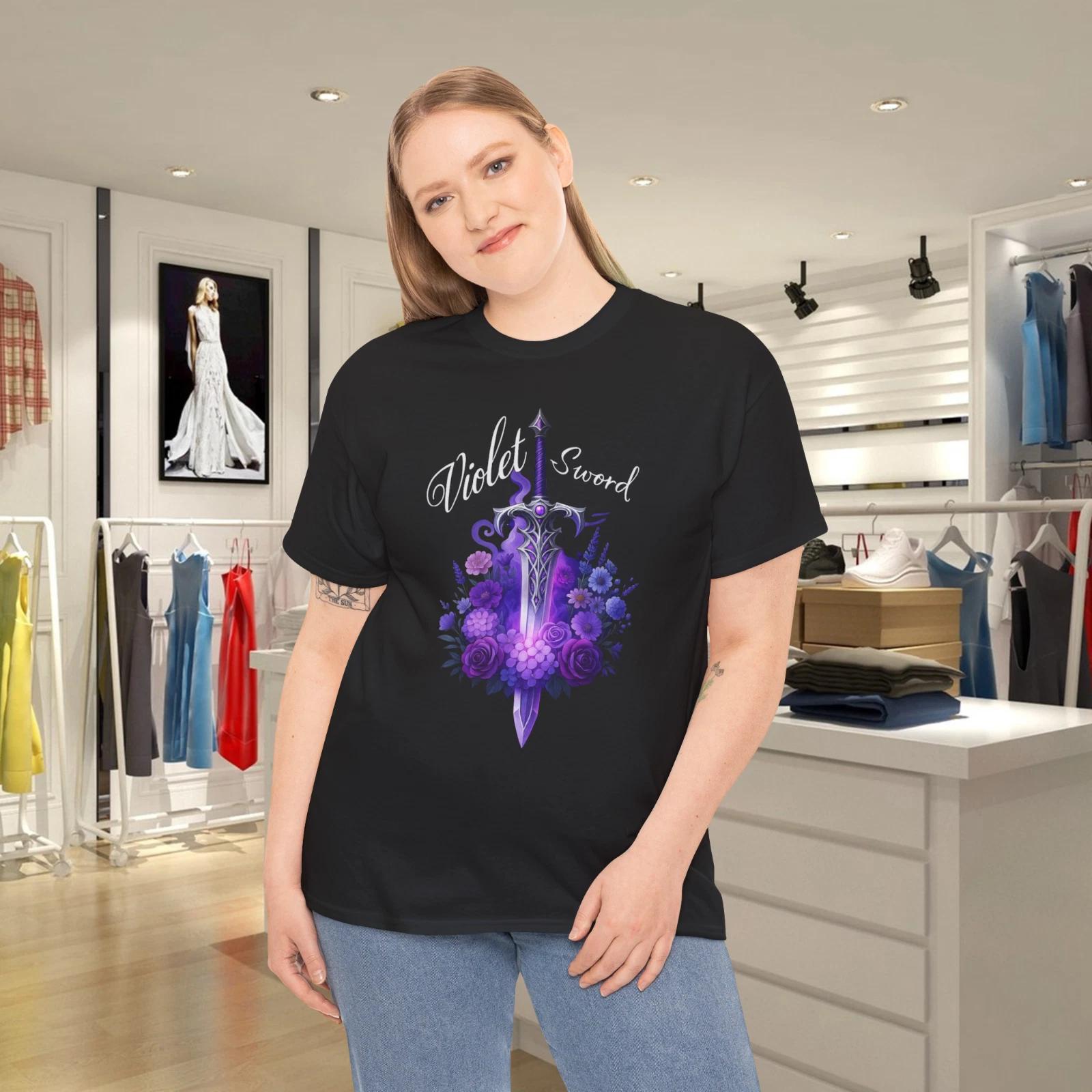Violet Sword Floral Blade Elegant Fantasy Weapon Aesthetic T- Shirt L