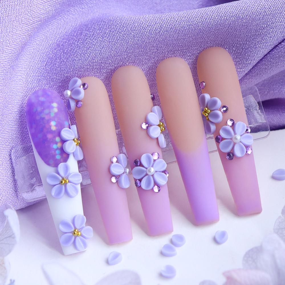 150pcs Violet Carving Petals Nail Charms Flower Decoration Accessories Nail Parts Supplies for DIY Women's Nail Art Design