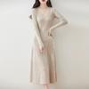 Autumn and Winter New V-neck Thin Medium and Long Knitted Dress Women's Solid Color Temperament Simple Inside with a Bottom Sweater Skirt