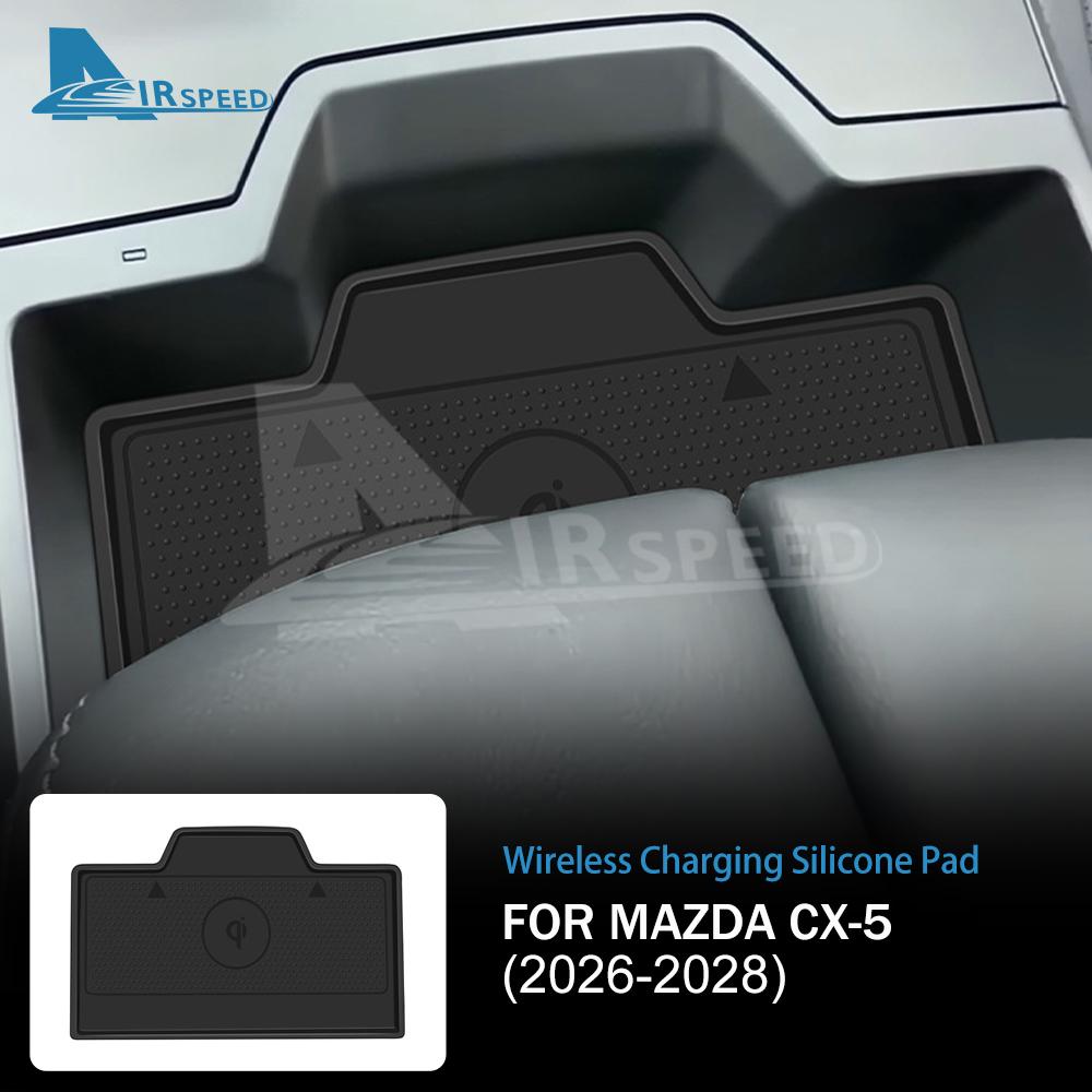 Premium Silicone Wireless Charging Pad for Mazda CX-5 2026-2028 Center Console Interior Moulding - Black