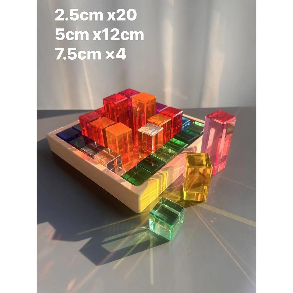Nový design Montessori hračky prohlédnou duhové Lucite stohovací bloky Akryl Vysoce transparentní pro děti Open Play