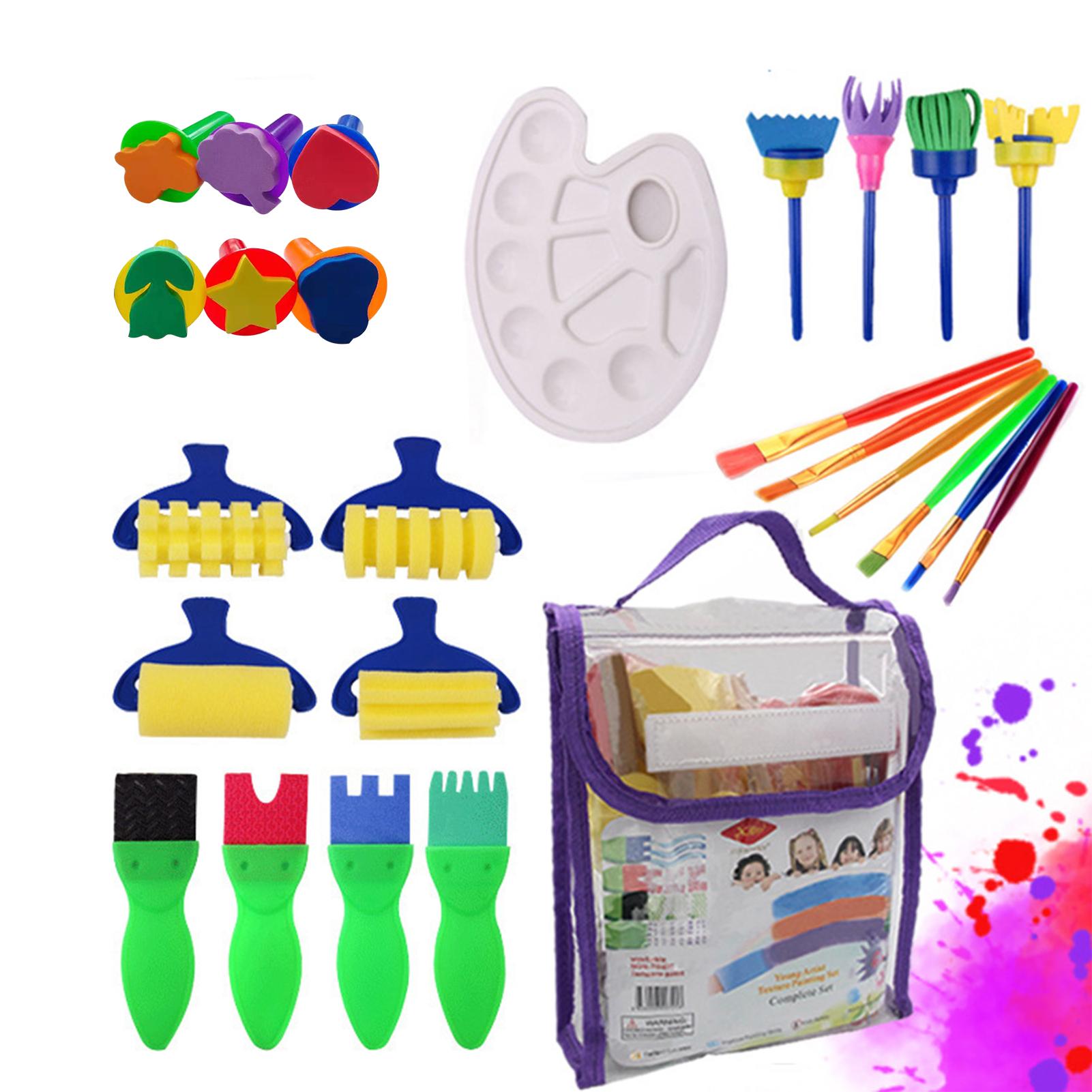 

Детские кисти для рисования, моющиеся кисти для рисования, набор кистей для рисования с губкой и фартуком для малышей 25pcs