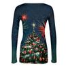 Women's Casual Long Sleeve Christmas Print Neck Ribbed Knit Top
