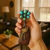 Single Handed Key Clip Holder Turquoise Flower Alloy Keychain Bag Hook Purse Organiser Decoration Pendant