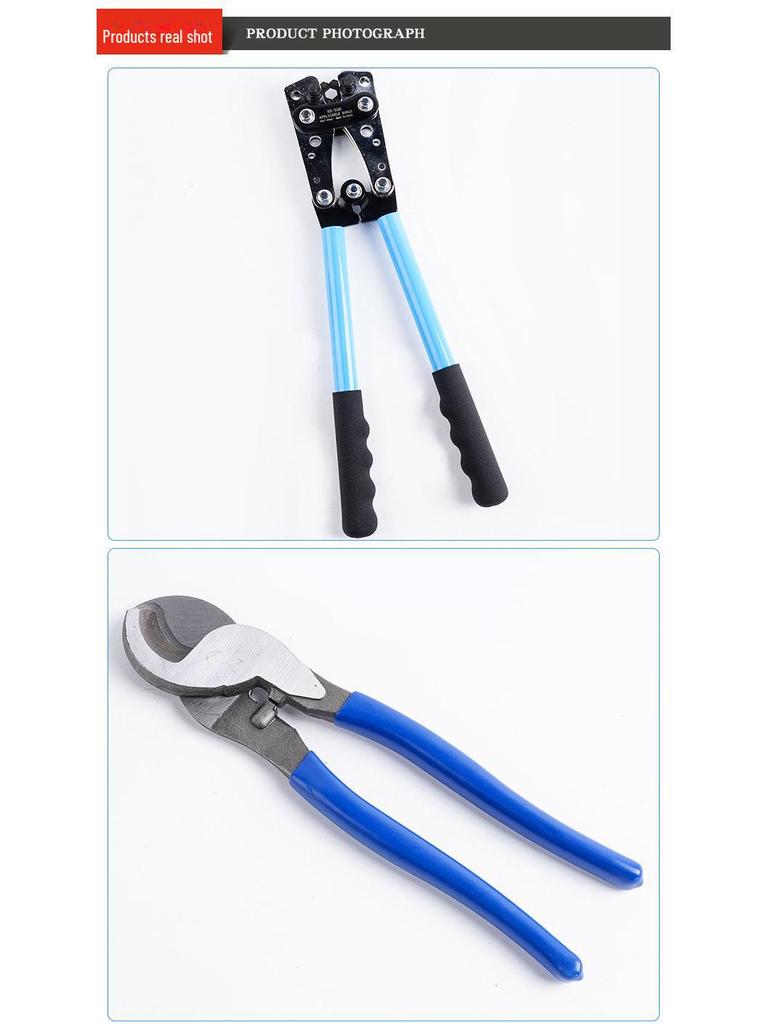 Large Copper & Aluminum Crimping Pliers Set with HX-50B Cable Cutter and Wire Stripper.