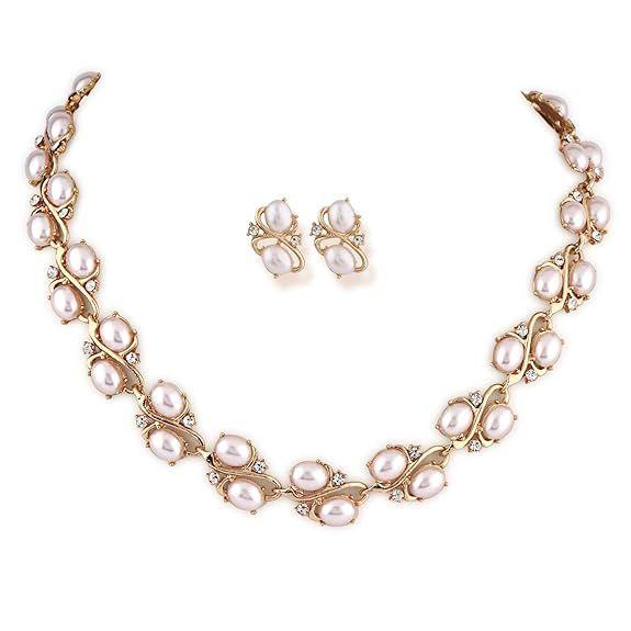 Latest Stylish Design Fancy Pearl Bracelet Earrings Necklace Jewellery Set for Women (15214s)