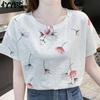 Women's Fashion Casual Summer Spring Flower Pattern Print Short Sleeve O-Neck Blouses & Shirts