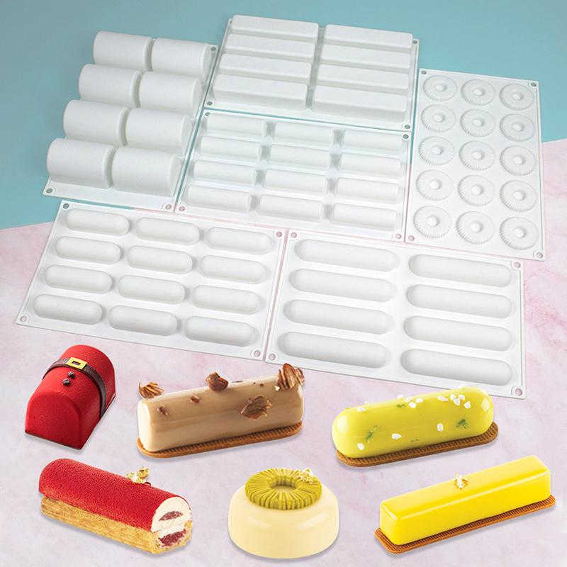 Oval Long Strip Mousse Cake Mold Silicone Pastry Mold For Sweets Cake Forms Tray Diy Homemade French Sweets Baking Mould