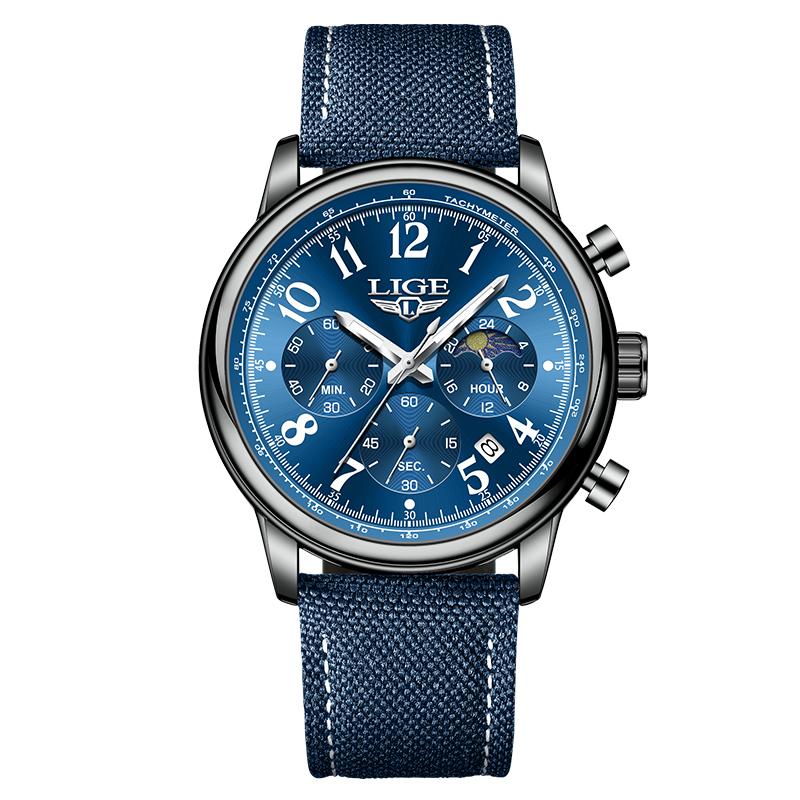 Stylish Mens New Watch Lige Casual Leather Quartz Watch Automatic Calendar Luminous Waterproof Watch
