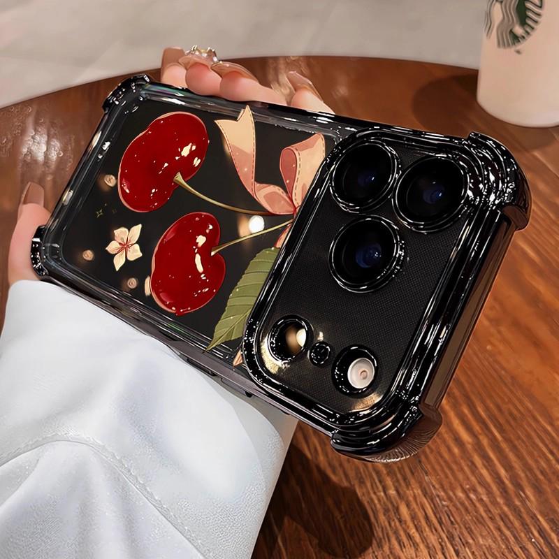 Cherry Floral Bow Pattern Electroplated Shockproof Phone Case For Samsung Galaxy S23 S24 S25 S26 Ultra S22 S21 Plus FE Cover