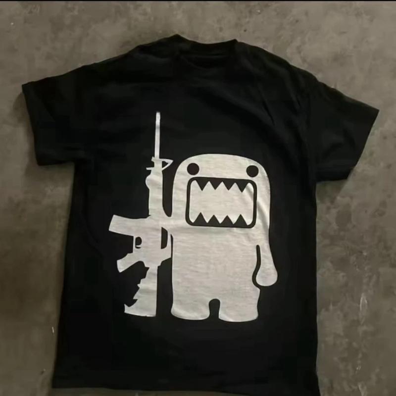 Y2k Meme Vintage Retro Domo Kun Ak47 Graphic Unisexs T Shirt Unisex Cotton Tee Streetwear Casual Oversized Loose Spring Summer Top