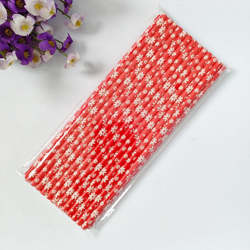 New Creative Disposable Paper Biodegradable Paper Straws Cocktail Juice Drink Christmas Decoration 25 Sticks