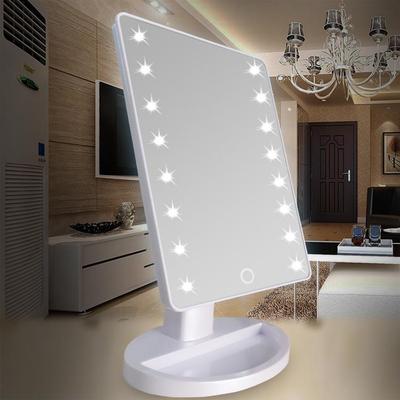 360° Rotating LED Vanity Mirror with Touch Sensor, 16/22 Lights, and Desktop Storage