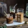 Caneca de vidro quadrada para café, impressa, transparente, resistente ao calor, grande capacidade, canudo alto, mousse, vinho, água, suco, leite, utensílios para bebidas