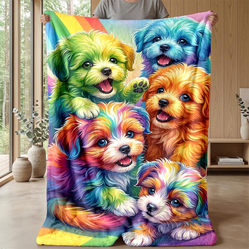 Rainbow Paw Prints Theme blanket Lightweight Warm Flannel Blanket Decorative Throw Blanket for Home Decoration