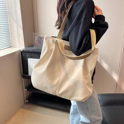 Simple Large Capacity Women's Canvas Tote Casual Thread Design Ladies Shoulder Bags Solid Color Portable Female Underarm Handbag