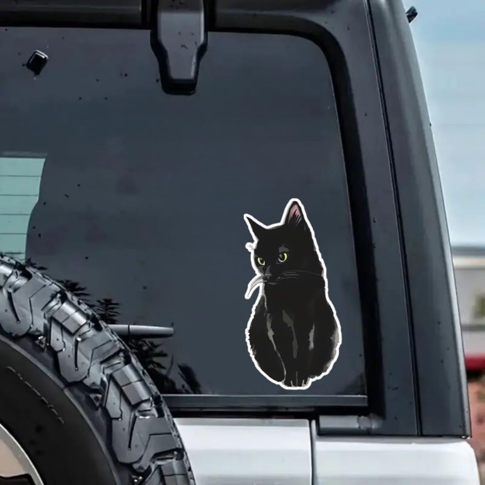 Set mit 2 Schwarze Katze Aufklebern 3"x6" Wasserdichtes Vinyl Autoaufkleber Stoßstange Fenster Laptop Gitarre Geschenk Katzenliebhaber | #AZ230