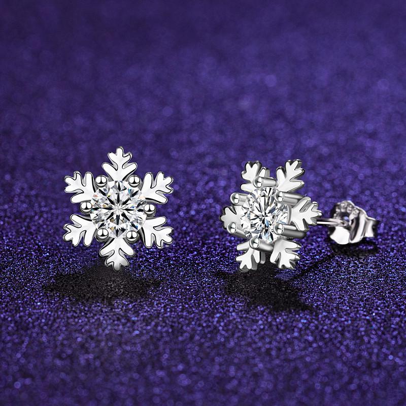 White Gold Plated Snowflake Earrings - Japanese & Korean Fashion