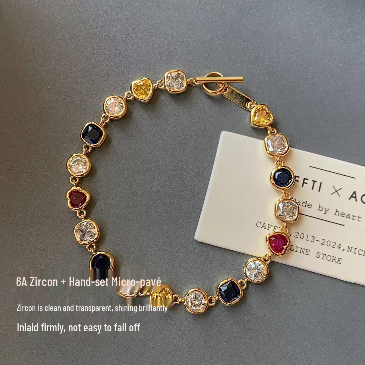

Dopamine Zircon Beaded Bracelet: Women s High-End Luxury with Real Gold Plating