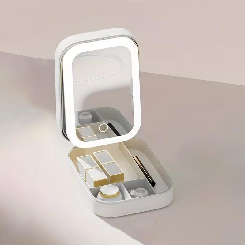 

1 шт. Многофункциональный светодиодный светильник Косметическое зеркало Косметичка Коробка для хранения ювелирных изделий и косметики белый