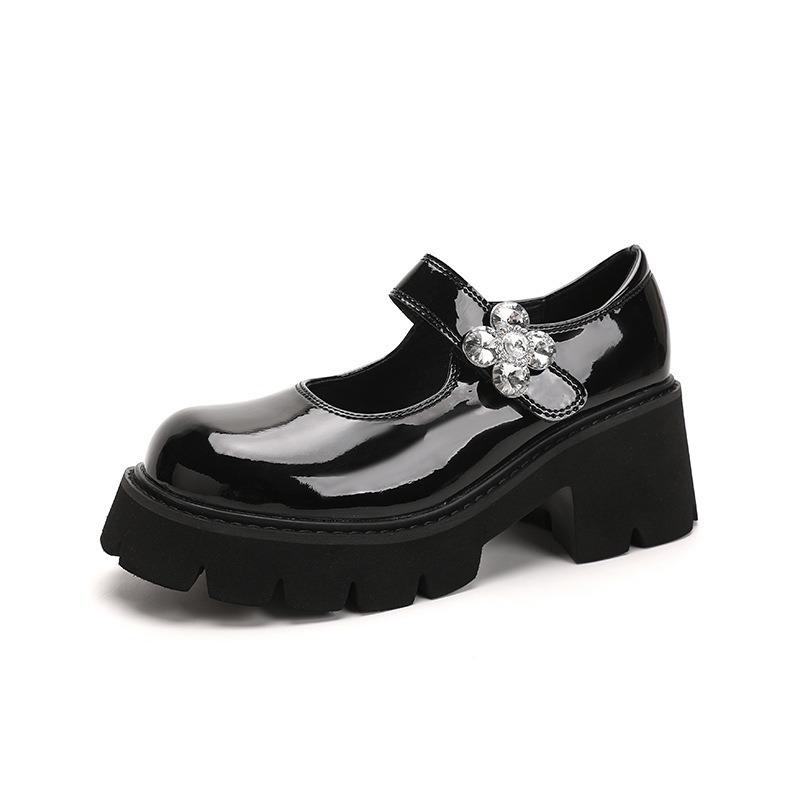 Platform Mary Jane shoes women's new single shoes round head retro one-word buckle uniform shoes small leather shoes