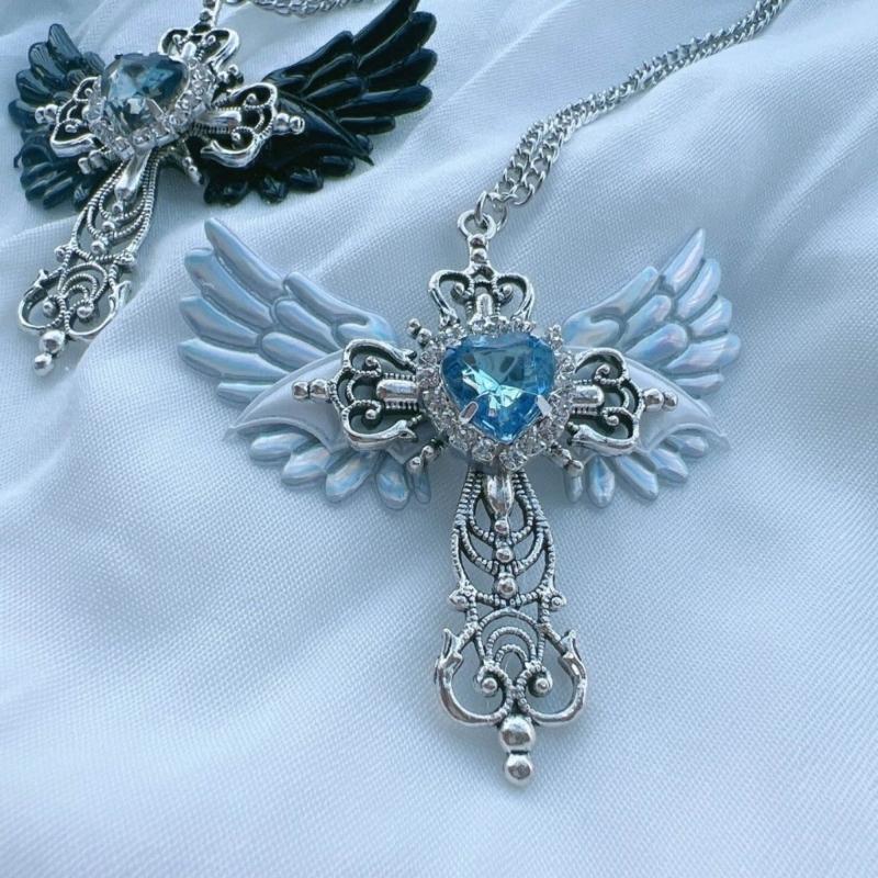 Angel Crossed Necklace Women Sweater Chain Female Hip-hop Non-fading Jewelry