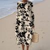 Women's Fashionable Casual Long-Sleeved Round Neck Floral Print Zipper Dress