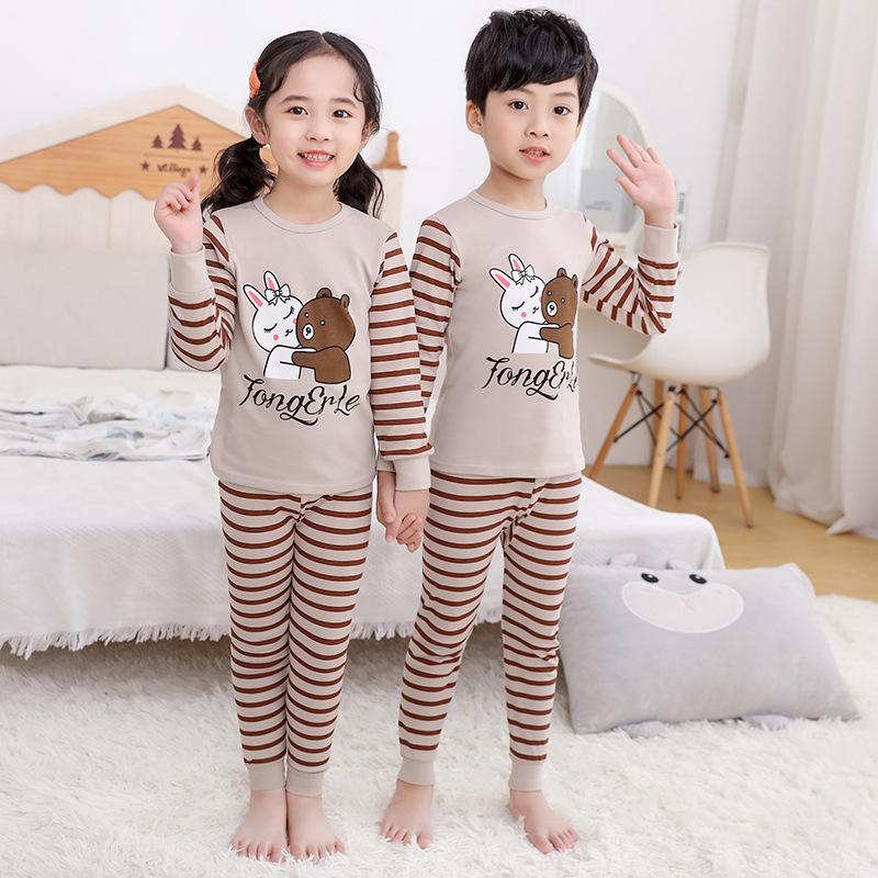Children's pajamas pure cotton boys' long johns set girls' baby thermal underwear medium and children's bottom cotton sweater