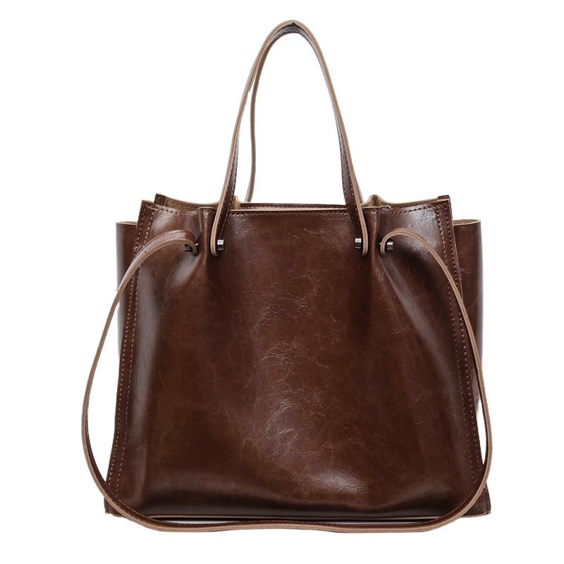 

PU Tote Bag with Shoulder Strap for Women Large Capacity Fashion Everyday Bag кавовий