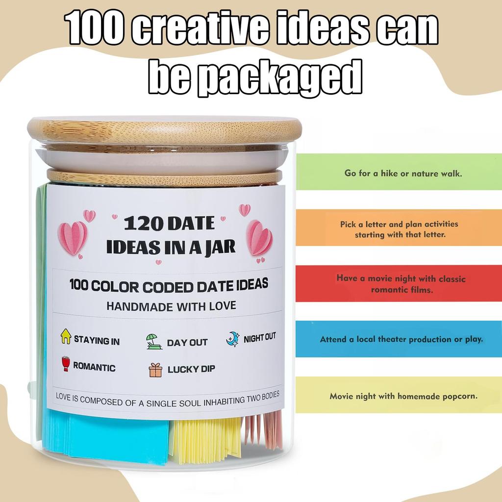 120 Date Ideas In A Jar Color Coded Date Ideas Budget friendly Date Jar Wedding Anniversary Present