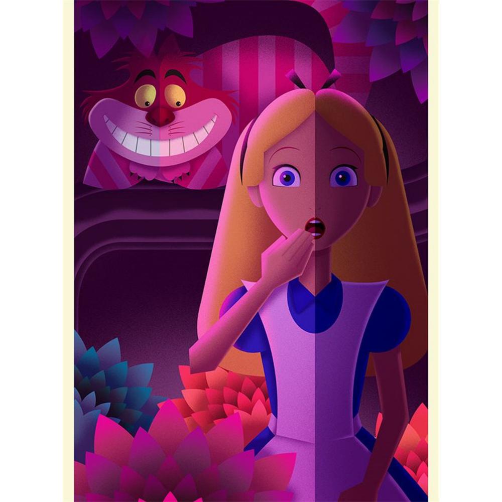 

Disney Diamond Painting Alice in Wonderland Stylized Illustration Cute Cartoon Cross Stitch Complete Set Creation and Sewing Mosaic, 5D DIY Home Decor Round 20x30cm