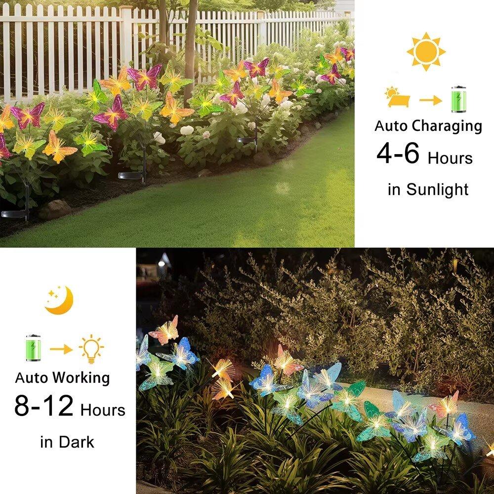 1PC 6-Head Solar LED Fiber Optic Butterfly Light Outdoor Decoration Light,Colorful Atmosphere Lighting For Ground,Lawn,Yard
