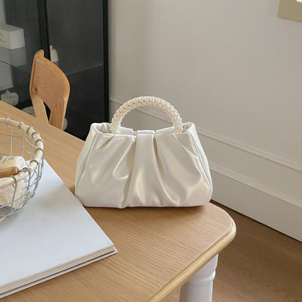 High-quality Cloud Bag Summer Fashion Fairy Pearl Wrist Trendy Handbag Crossbody Pleated Bag Women