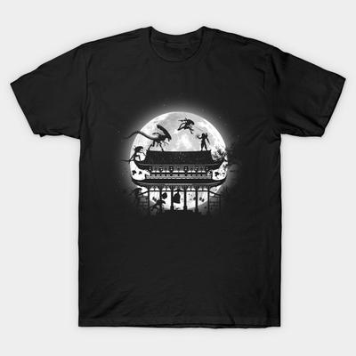Men Black Print T-shirt Super Large TShirtAlien Vs Predator In Japan No-Cut Transfer Paper Print Cotton Tshirt