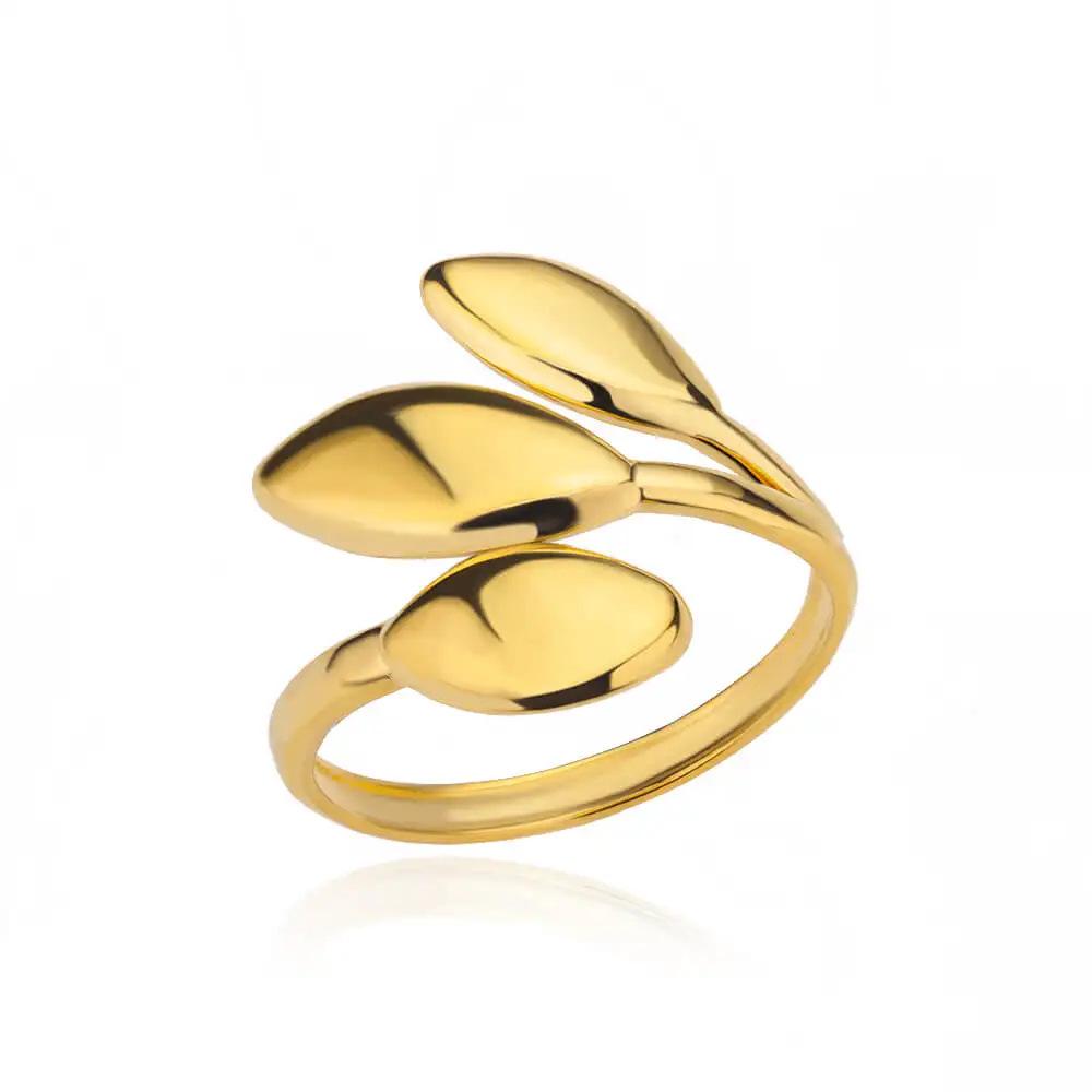 18K Gold Plated Stainless Steel Geometric Open Wide Band Unisex Ring