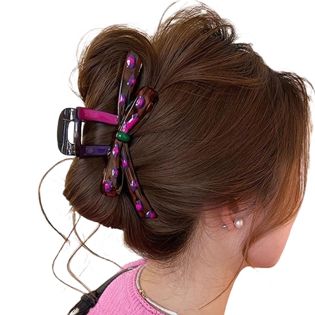 Stylish Color Block Bowknot Hair Claw Clip Resin Oil Drop Hair Styling Clip Hair Accessory For Women Fashion Headwear