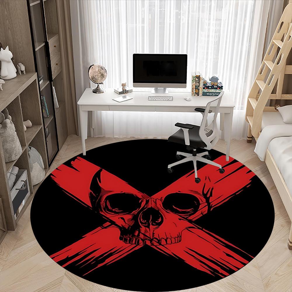 1pc Skull Crossbones Chair Carpet for Office, Round Non Slip Durable Large Size Office Carpet, Suitable for Office