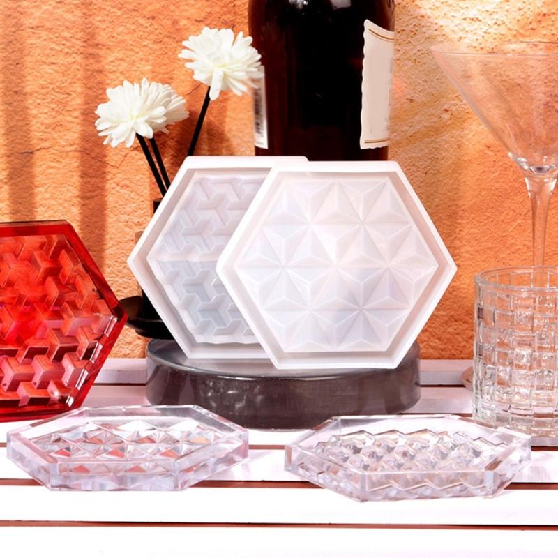 Gemeotric Hexagon Coaster Mold Resin Silicone Molds Diy Crystal Glues Storage Tray Mold for Making Fruit Storage Plate