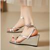 Thick-soled Summer Women's Sandals 2025 Comfortable Wedge Gladiator Sandals Women High Heeled Narrow Band Dress Shoes