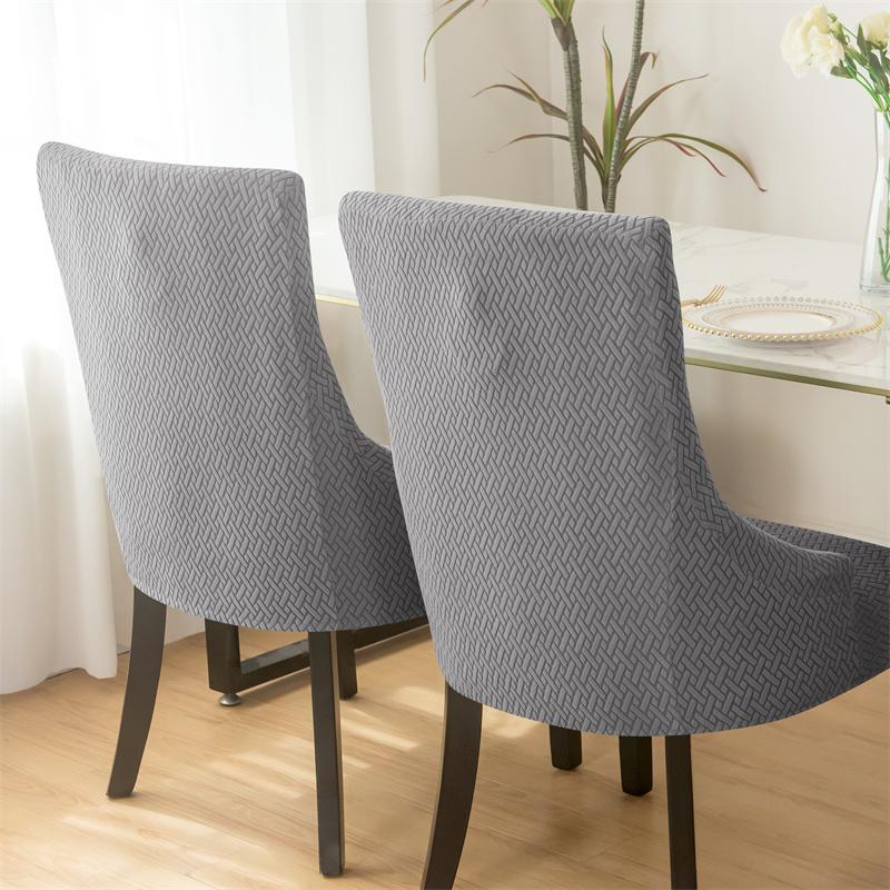 1PC Stretch Dining Chair Cover Jacquard Spandex Chair Slipcovers Elastic High Back Sloping Armchairs Cover for Hotel Kitchen