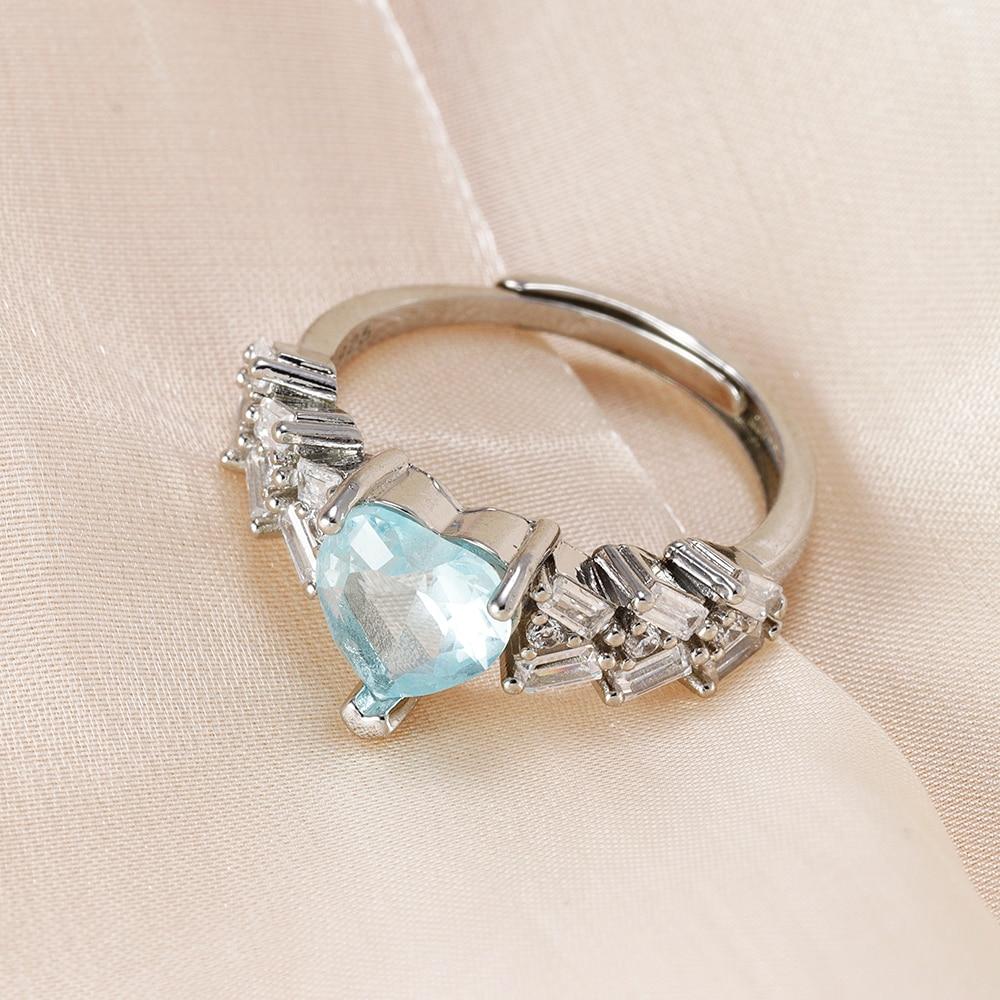 Fashion CZ Zircon Blue Heart Rings For Women Stainless Steel Geometry Adjustable Finger Ring Christmas Gift Love Jewelry