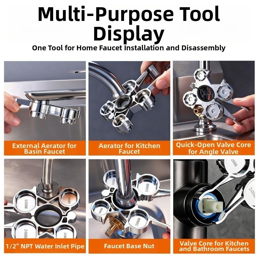 Domácí oprava Vodovodní potrubí Klíč 12in 1 Klíč na instalatérské práce u dřezu Klíč na perlátor baterie Instalatérské nářadí