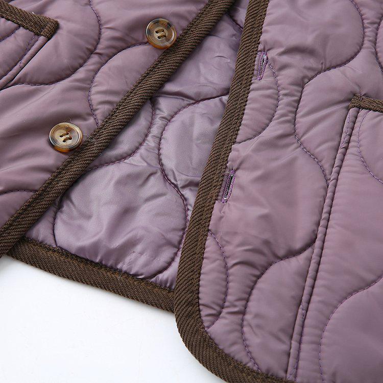 2025 Autumn/Winter Retro Lapel Cotton Jacket - Versatile Quilted Warm Short Coat for Women