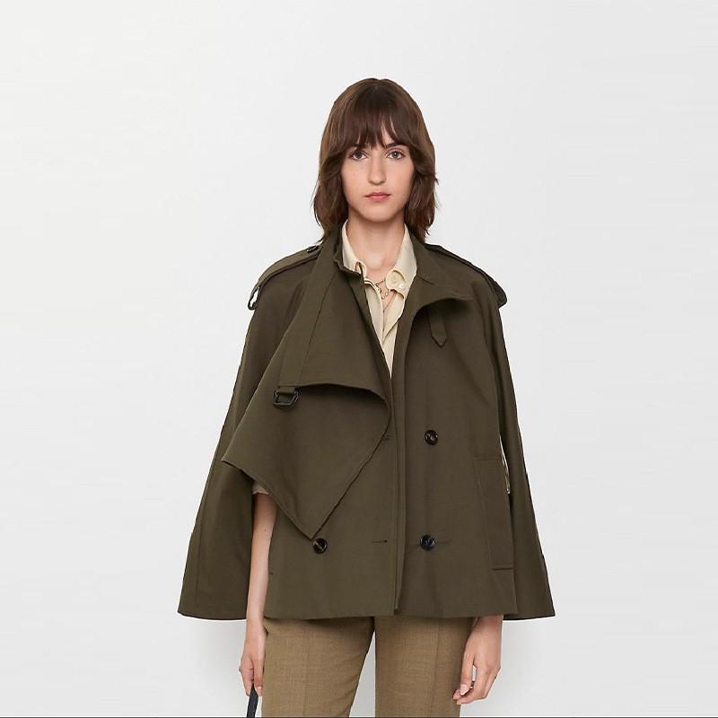 Womens Fall Vintage Short Cape Trench Coat Single-breasted Solid Color Stand Collar Casual Outerwear