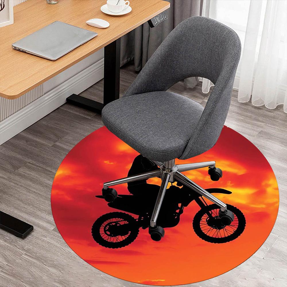 

1pc Motorcycle Sunset Round Chair mat Area Rug - Non-Slip, Floor Mat for Office, Bedroom, home decor Christmas Gift p0811055 80cm